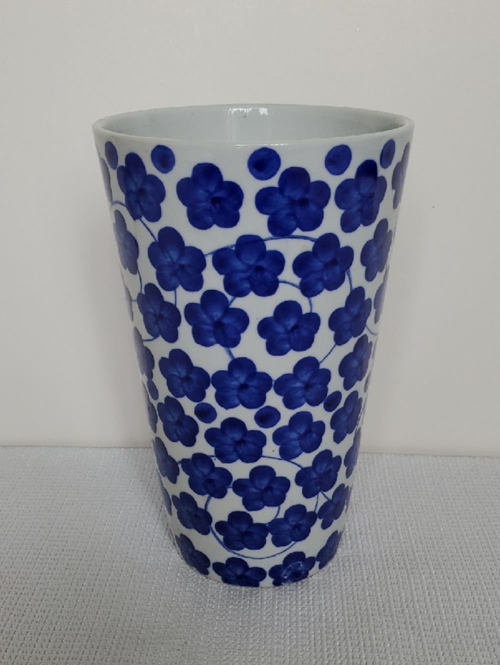 Cobalt Blue Pansy & White Ceramic Vase